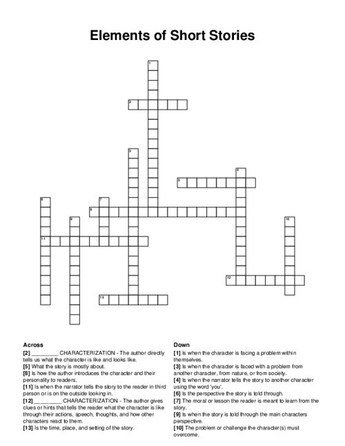 Elements of Short Stories Crossword Puzzle