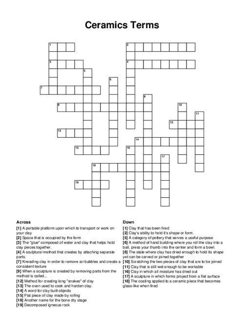 Ceramics Terms Crossword Puzzle