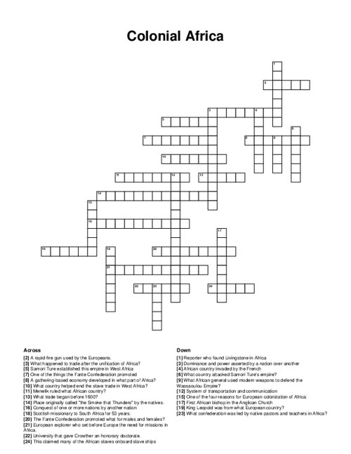 Colonial Africa Crossword Puzzle