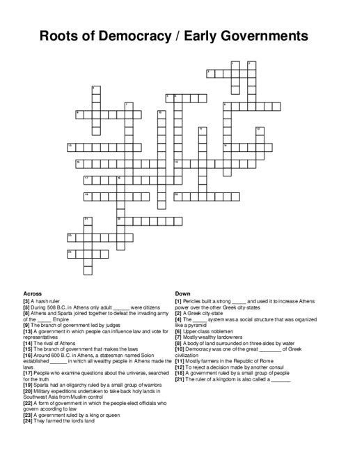 Roots of Democracy / Early Governments Crossword Puzzle