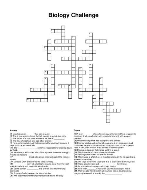 Biology Challenge Crossword Puzzle