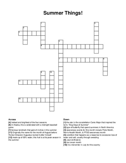Summer Things! Crossword Puzzle