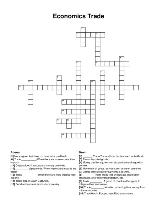 Economics Trade Crossword Puzzle