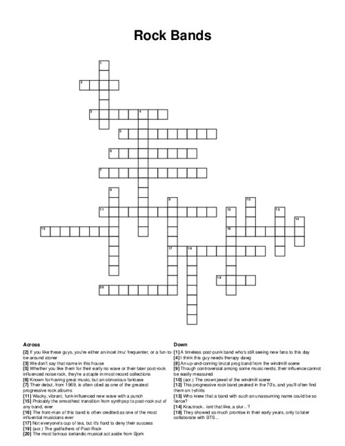 Rock Bands Crossword Puzzle