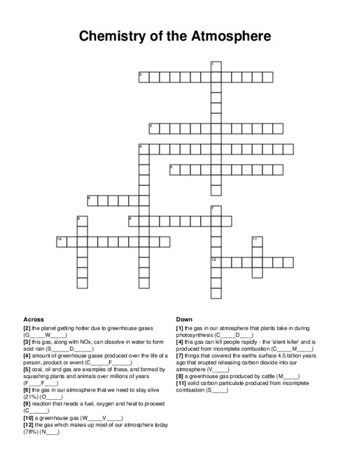 Chemistry of the Atmosphere Crossword Puzzle