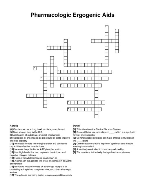 Pharmacologic Ergogenic Aids Crossword Puzzle