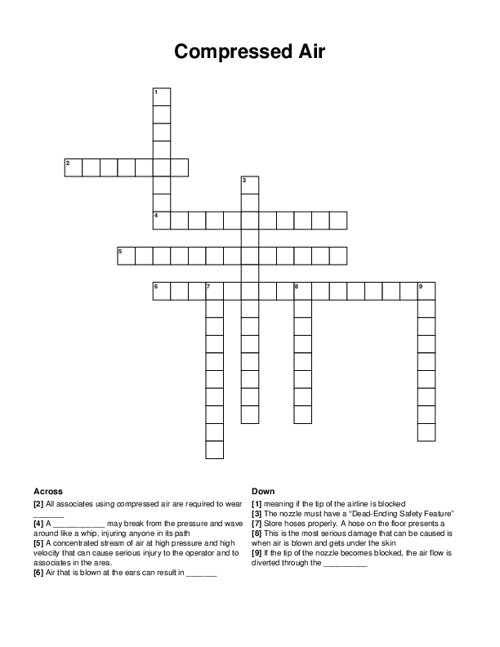 Compressed Air Crossword Puzzle