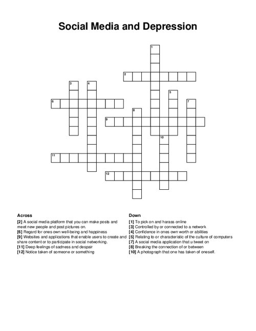 Social Media and Depression Crossword Puzzle