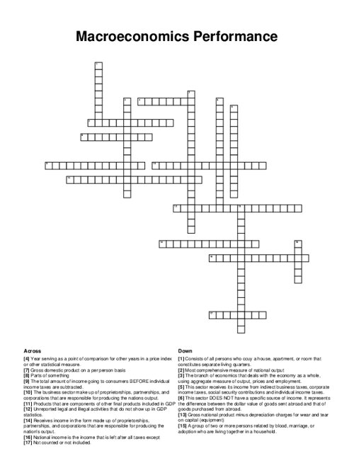 Macroeconomics Performance Crossword Puzzle