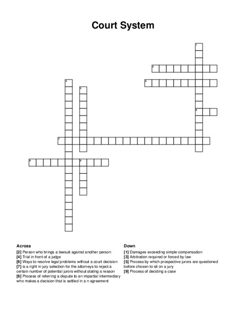 Court System Crossword Puzzle