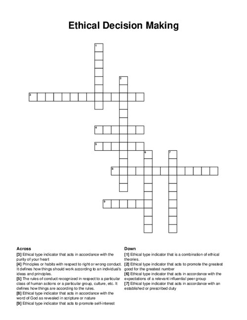 Ethical Decision Making Crossword Puzzle