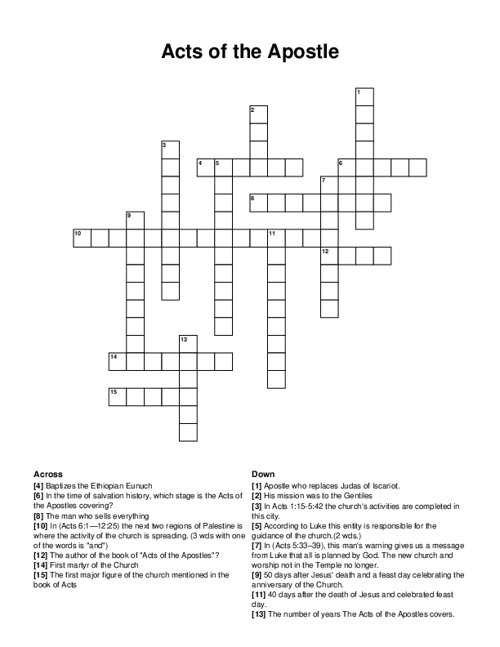 Acts of the Apostle Crossword Puzzle