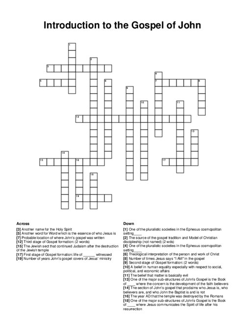 Introduction to the Gospel of John Crossword Puzzle