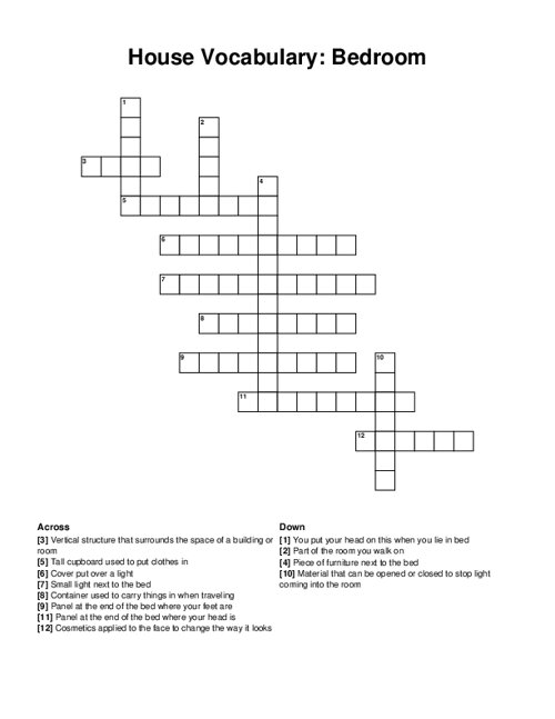 House Vocabulary: Bedroom Crossword Puzzle