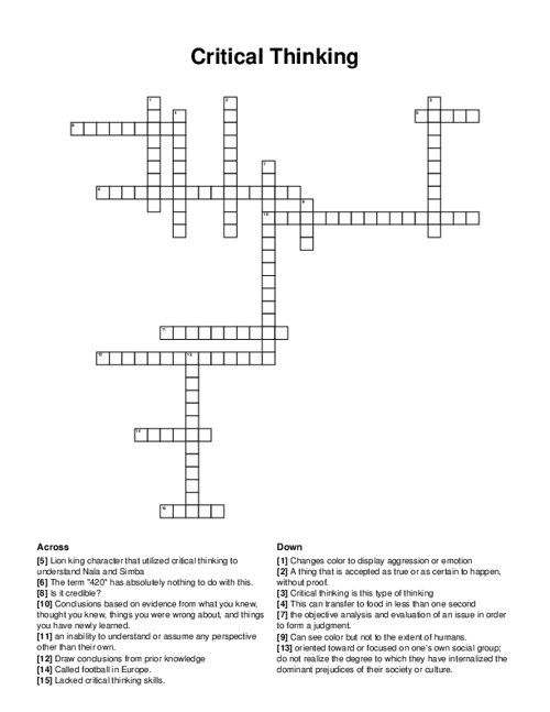 critical thinking crossword puzzle answers