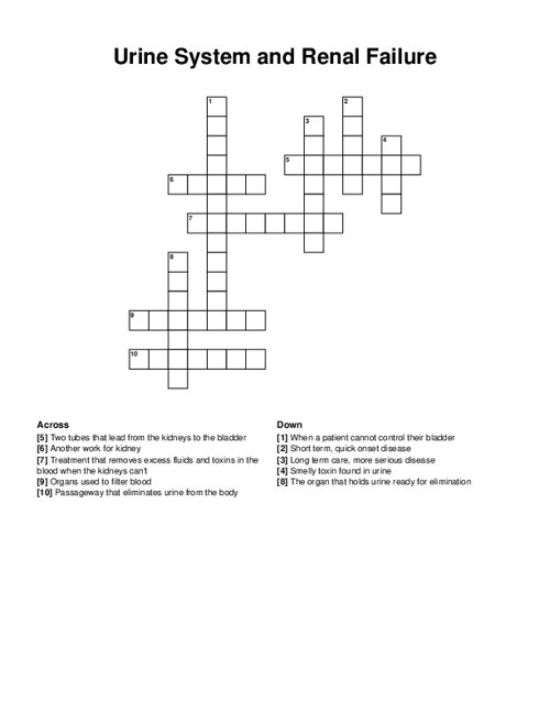 Urine System and Renal Failure Crossword Puzzle