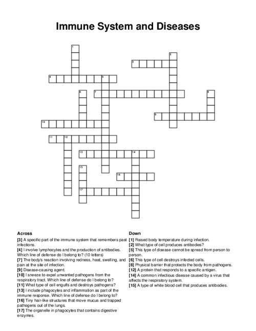 Immune System and Diseases Crossword Puzzle
