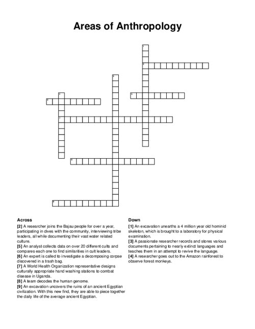 Areas of Anthropology Crossword Puzzle