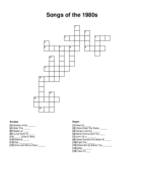 Songs of the 1980s Crossword Puzzle