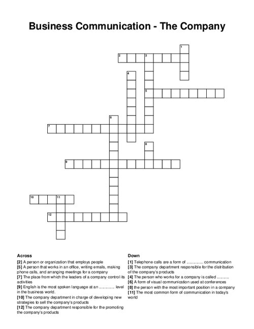 Business Communication - The Company Crossword Puzzle