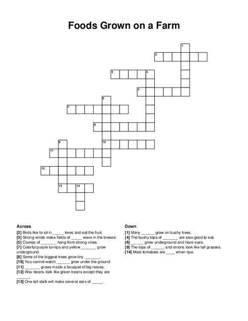 Foods Grown on a Farm Crossword Puzzle