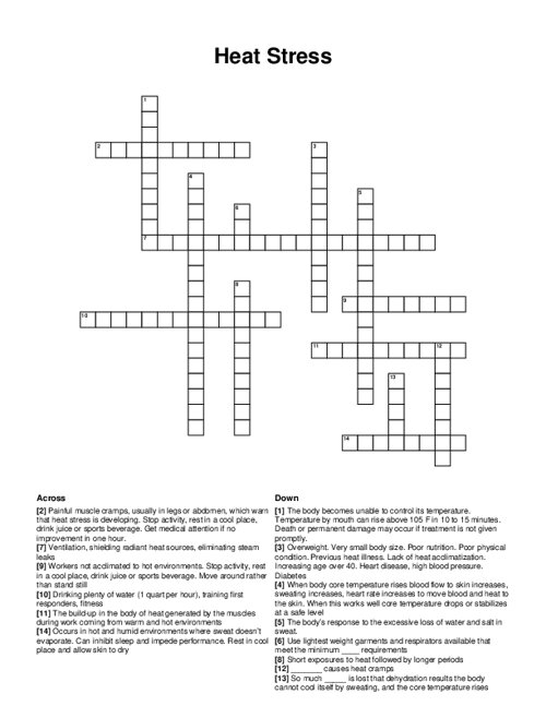 Heat Stress Crossword Puzzle
