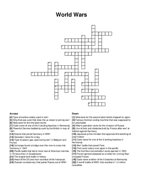 World Wars Crossword Puzzle