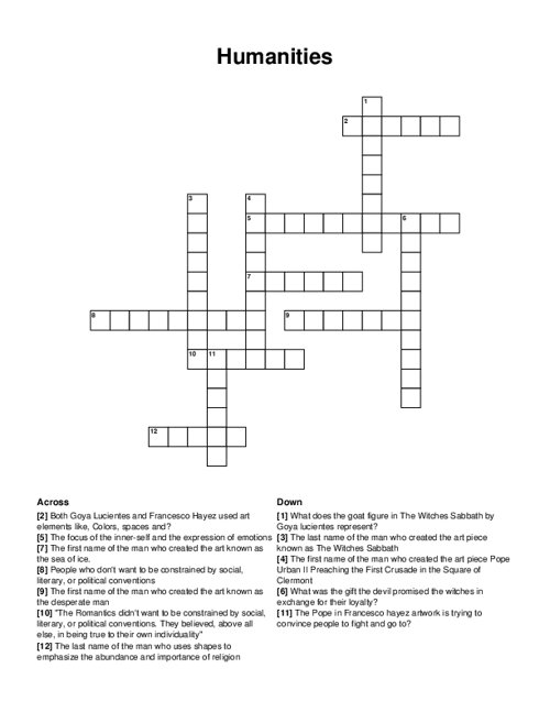 Humanities Crossword Puzzle