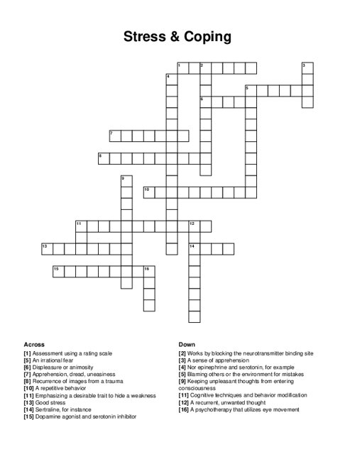 Stress & Coping Crossword Puzzle
