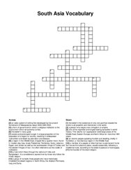 South Asia Vocabulary crossword puzzle