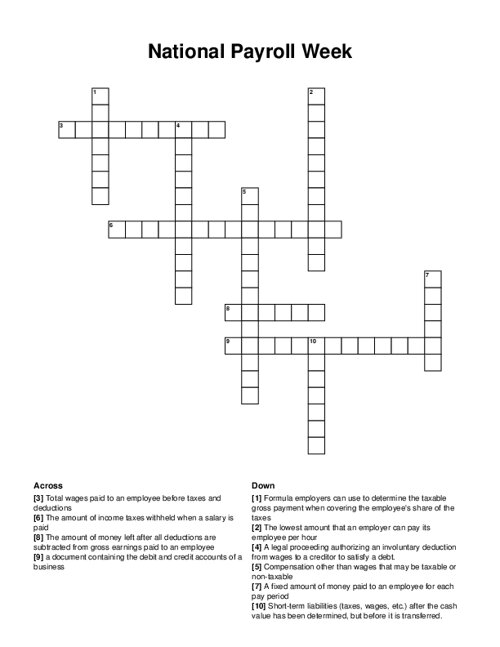 National Payroll Week Crossword Puzzle