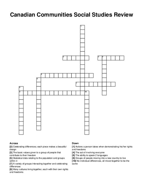 Canadian Communities Social Studies Review Crossword Puzzle