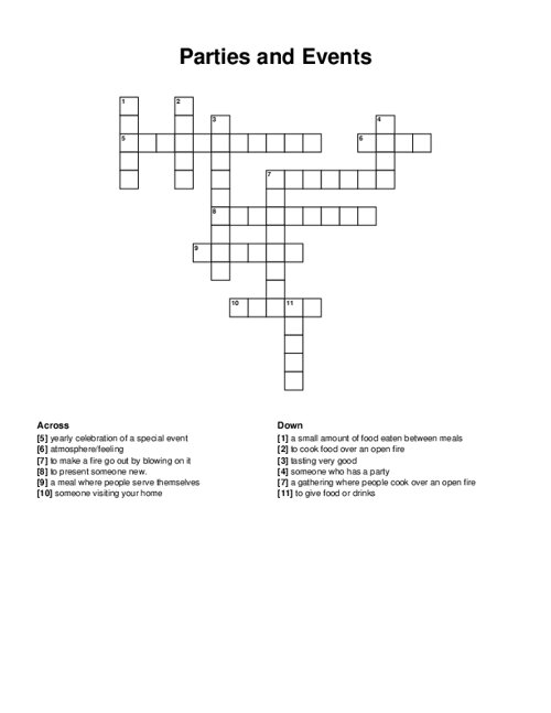 Parties and Events Crossword Puzzle