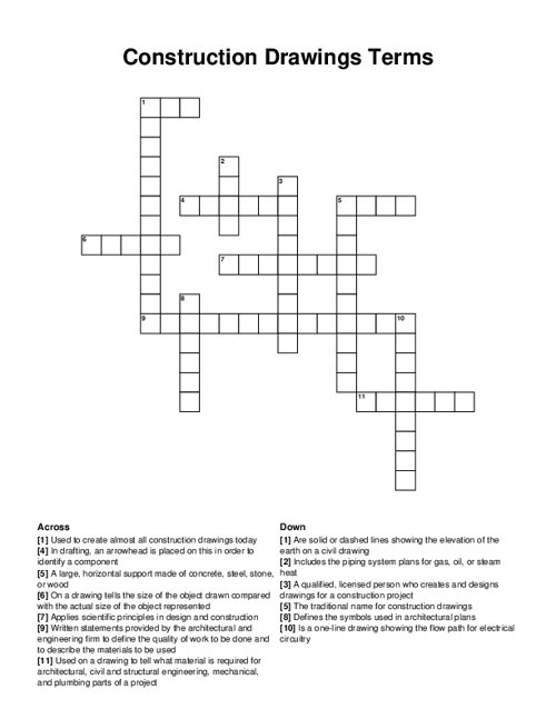 Construction Drawings Terms Crossword Puzzle