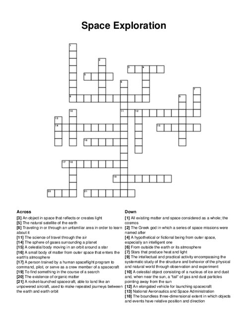 Space Exploration Crossword Puzzle