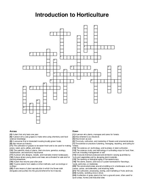 Introduction to Horticulture Crossword Puzzle