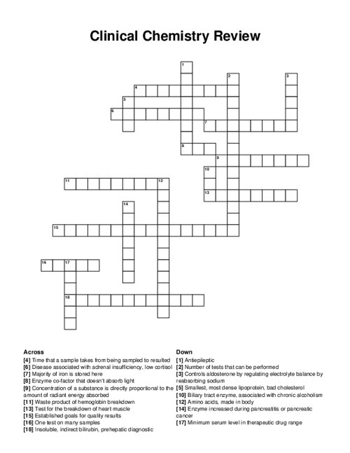 Clinical Chemistry Review Crossword Puzzle