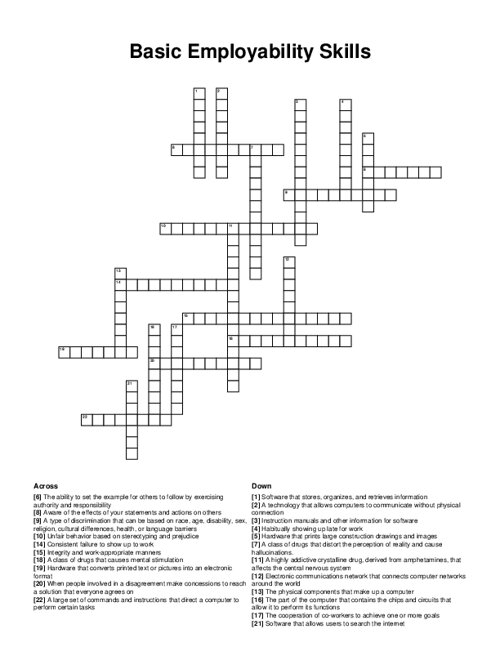 Basic Employability Skills Crossword Puzzle