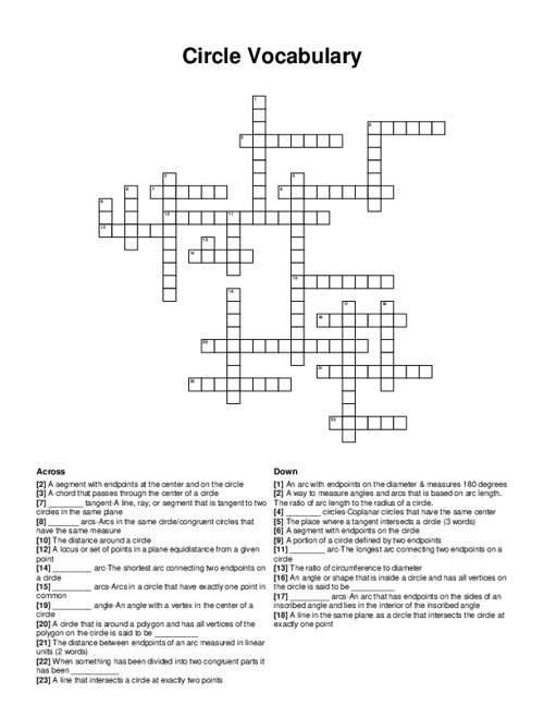 Circle Vocabulary Crossword Puzzle