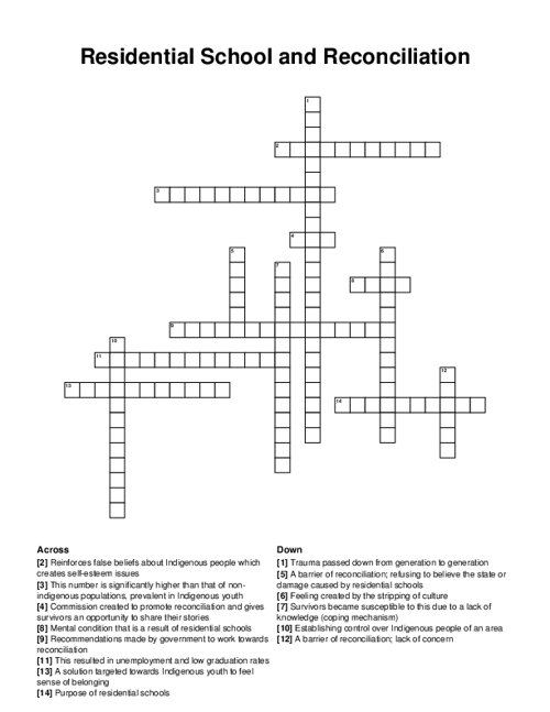 Residential School and Reconciliation Crossword Puzzle