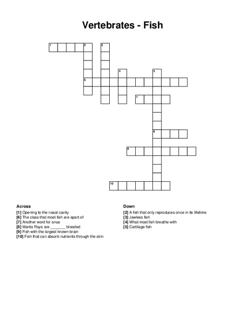 Vertebrates - Fish Crossword Puzzle