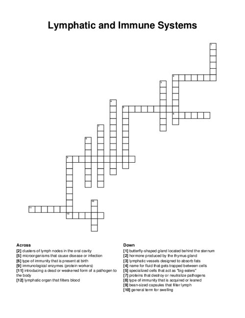 Lymphatic and Immune Systems Crossword Puzzle
