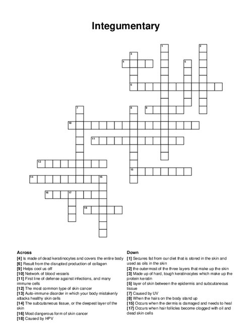 Integumentary Crossword Puzzle