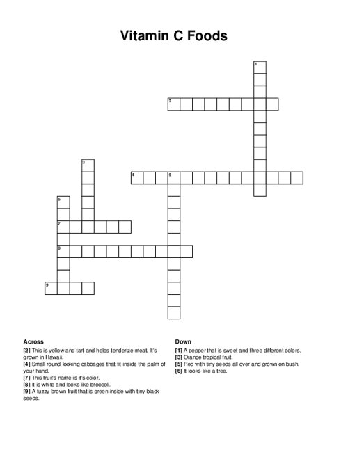 Vitamin C Foods Crossword Puzzle