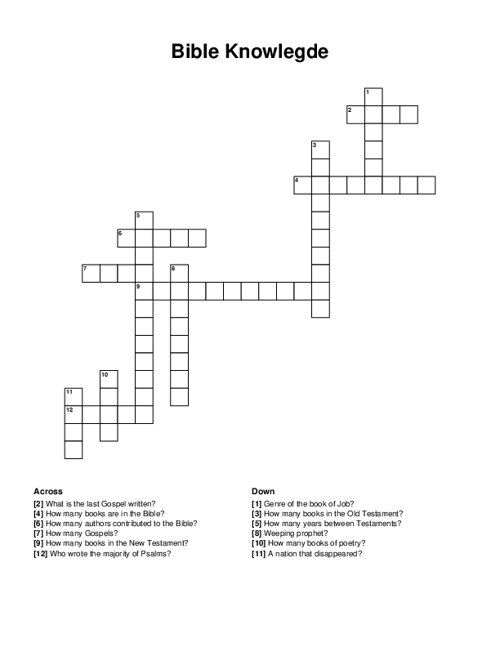 Bible Knowlegde Crossword Puzzle
