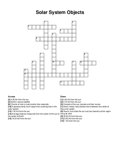 Solar System Objects Crossword Puzzle