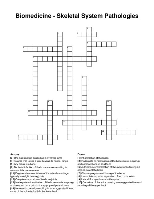 Biomedicine - Skeletal System Pathologies Crossword Puzzle