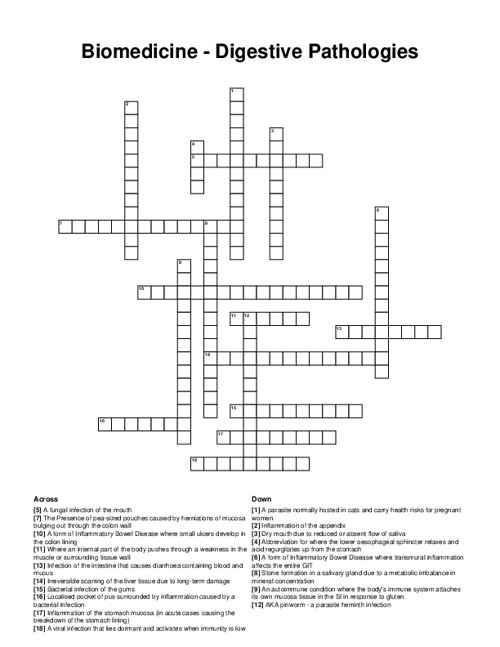Biomedicine - Digestive Pathologies Crossword Puzzle