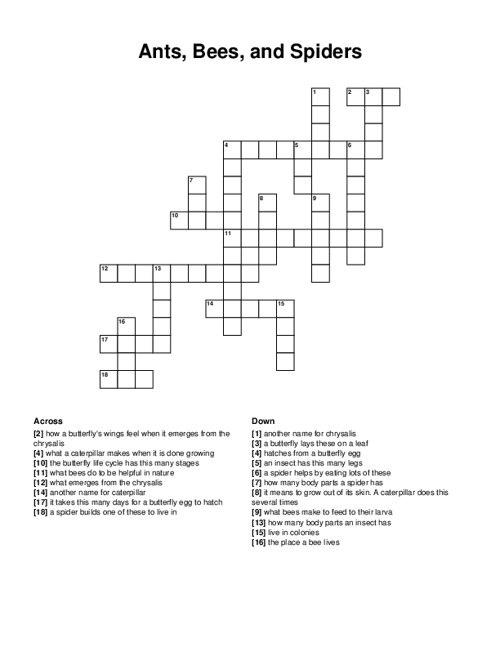 Ants, Bees, and Spiders Crossword Puzzle