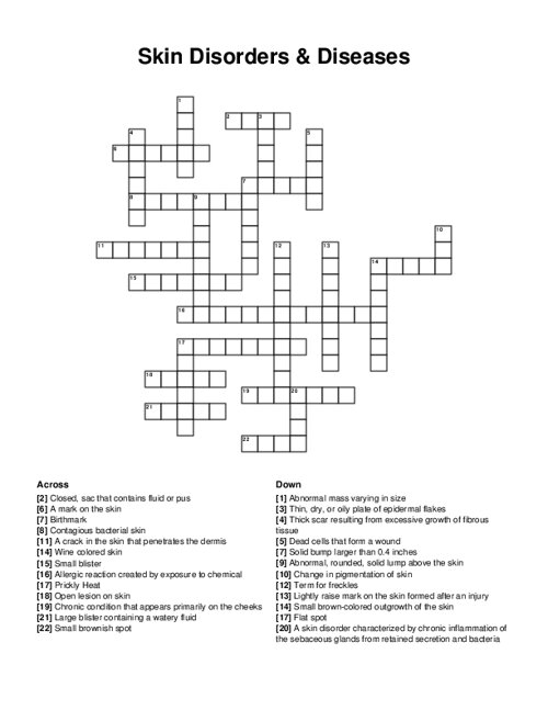 Skin Disorders & Diseases Crossword Puzzle